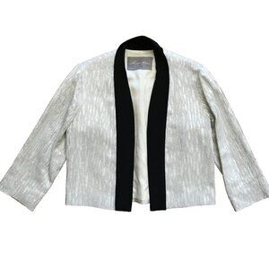 Hunter Dixon Bell Open Front Jacket Blazer Womens Medium Silver Black 3/4 Sleeve